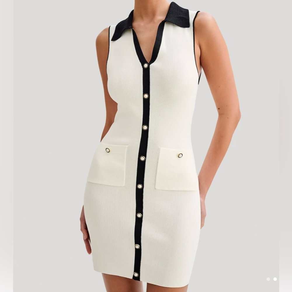 Veruka Collared Contrast Knit Mini Dress - Ivory